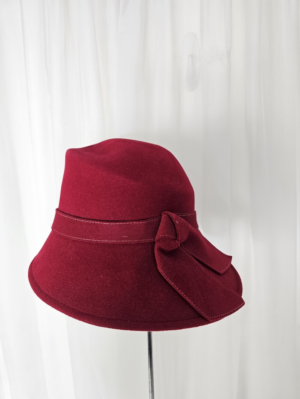 Eric Javits Red Felt Cloche Hat Bow Vintage - Picture 6 of 12